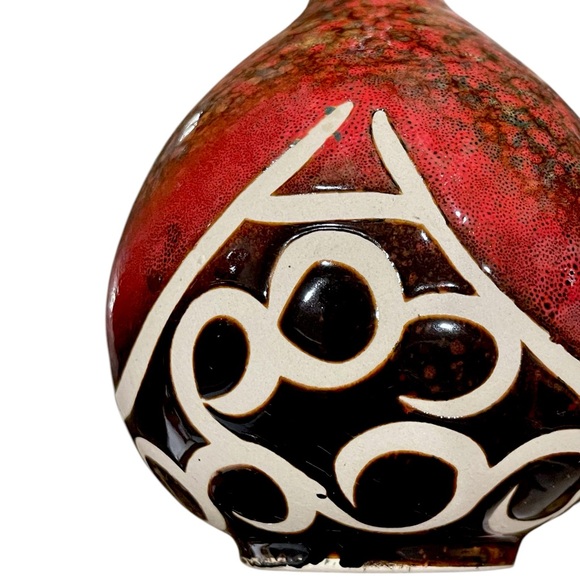 Vintage Red Rust Speckled Earthtone And Unglazed Abstract Design Ceramic Vase - Picture 14 of 16